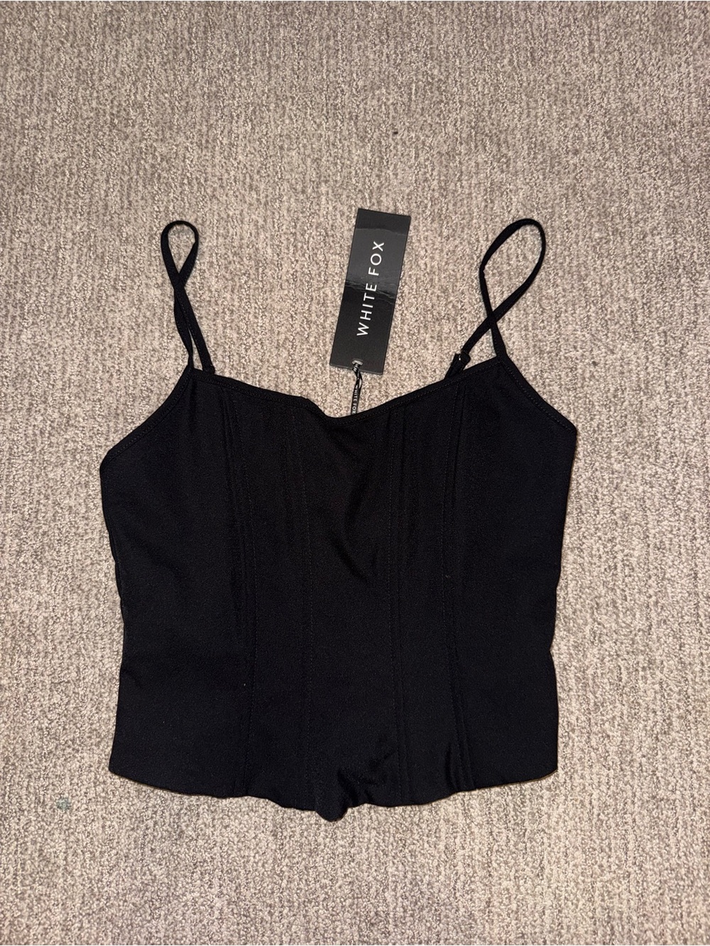 White Fox Boutique Black Bustier Crop Top with Spaghetti Straps